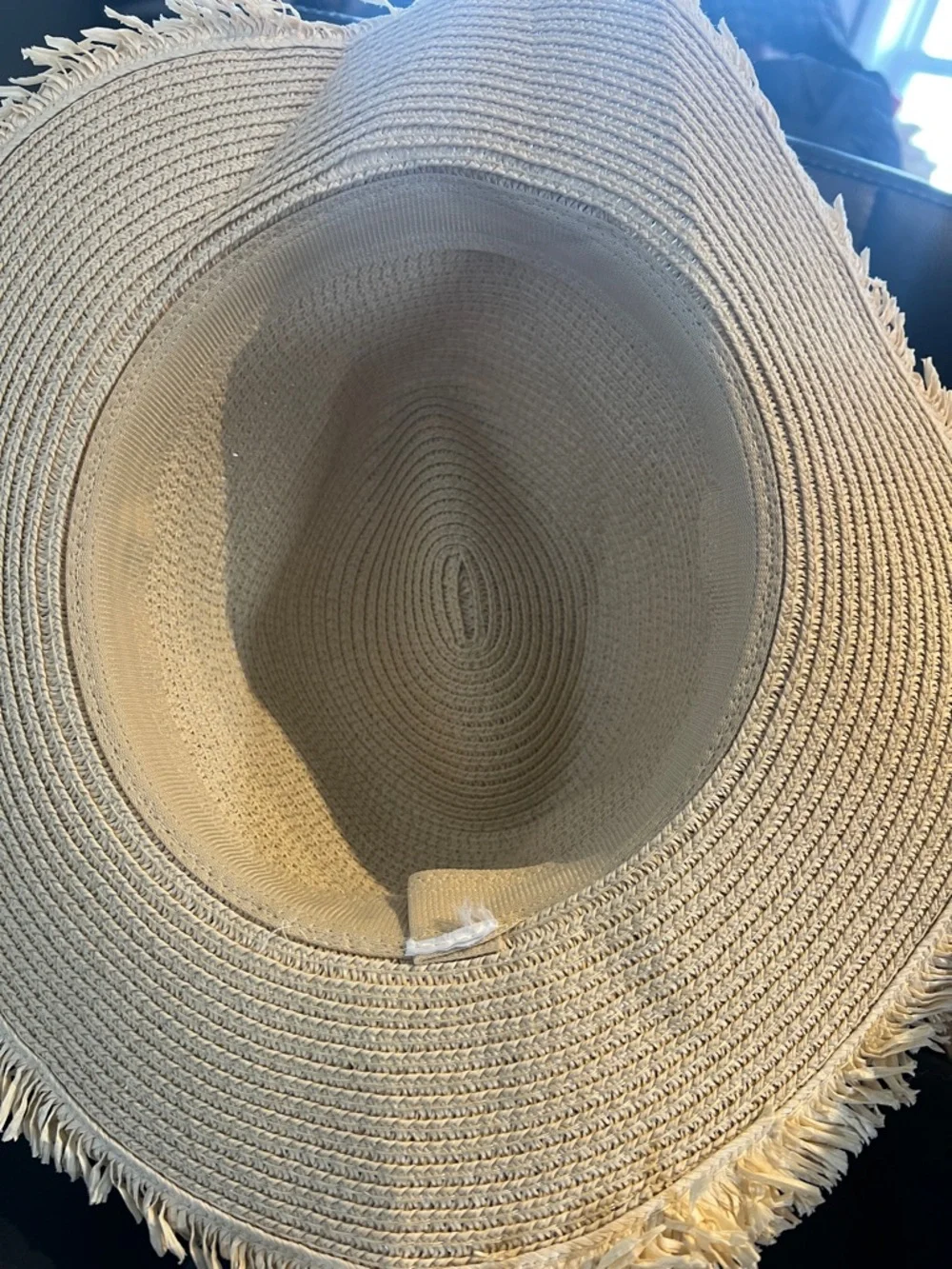 Straw Wide-Brim Sun Hat with Fringe and Beaded Band - Beige - Picture 3 of 5